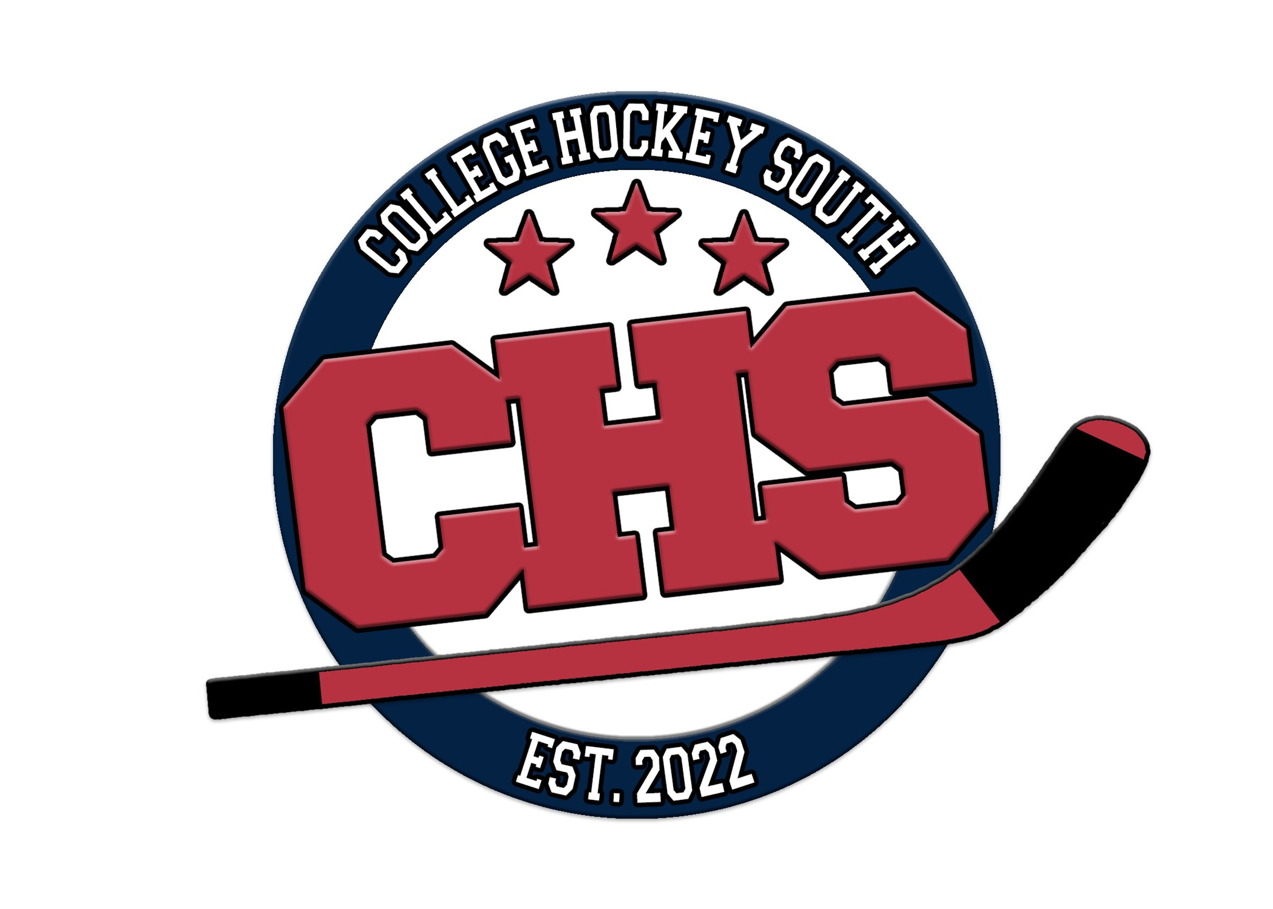 Circular logo of College Hockey South with a hockey stick and round border.